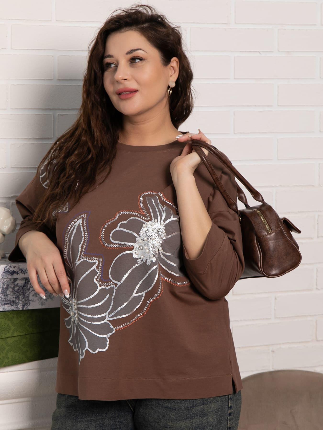 Блуза Цветочная рапсодия (коричневая) Б15310-18М