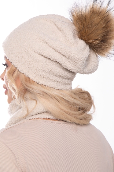 Комплект шапка с помпоном и снуд (беж) ШПС10