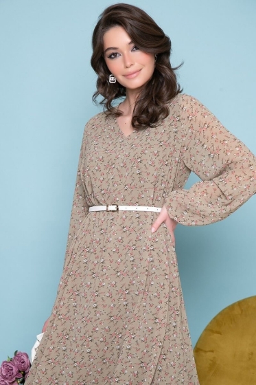 Платье "Волшебная история" (цветы/олива) П7033