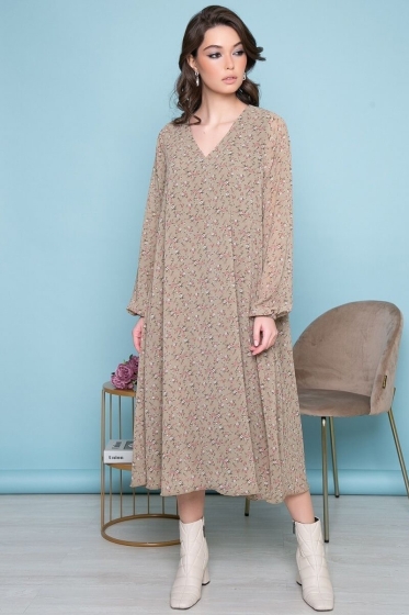 Платье "Волшебная история" (цветы/олива) П7033